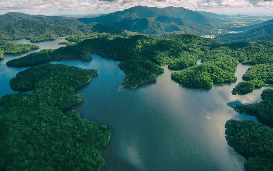 The Barron Gorge and rainforest ridges seen from the air